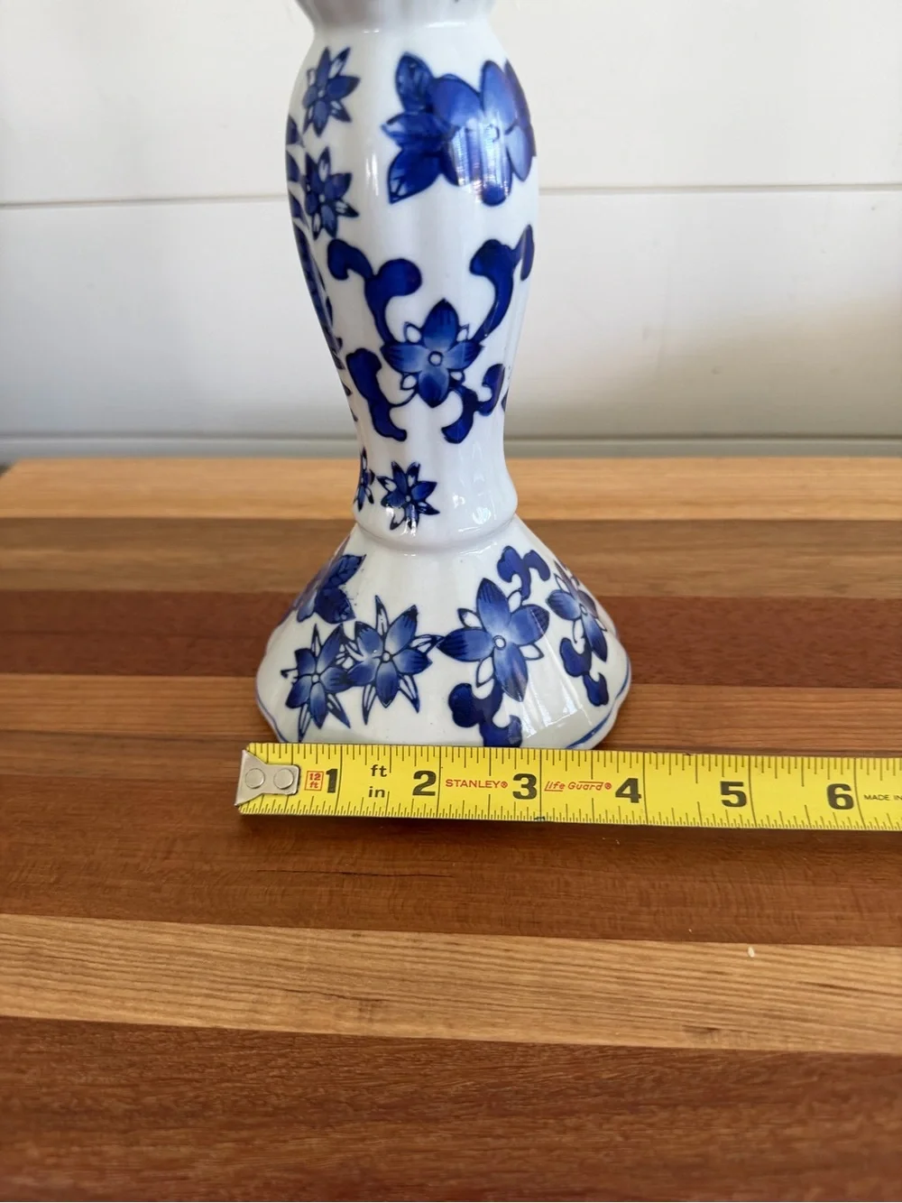 Vintage Candle Holder Cobalt Blue Porcelain Floral Design